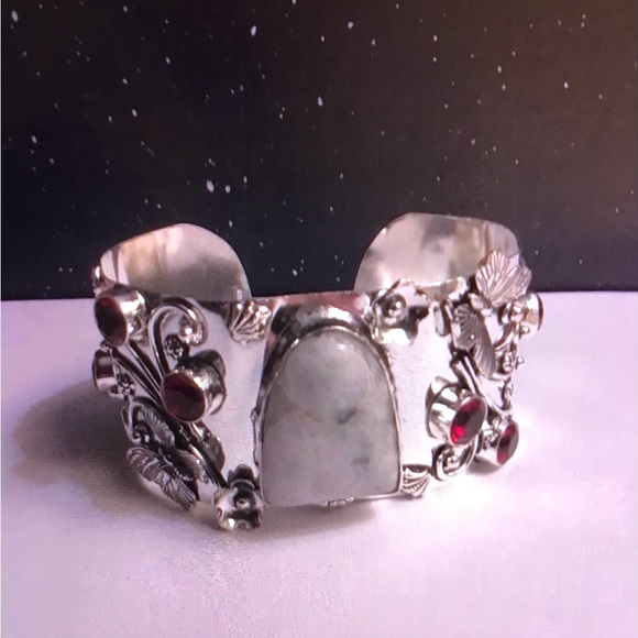 Rainbow Garnet 925 Sterling Silver Cuff Bracelet